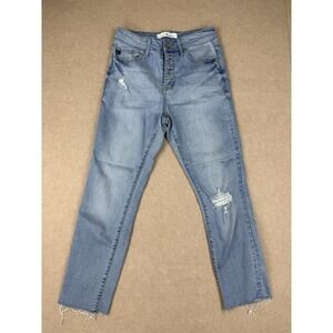 KanCan Jeans Womens Size 27 Light Blue Wash‎ High Rise Button Fly Raw Hem